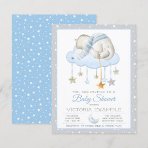 Blue Grey Sleepy Elephant Baby Shower Invitations