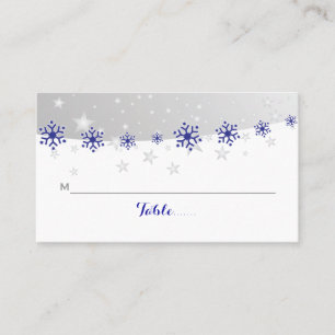 Blue, grey snowflake wedding place card