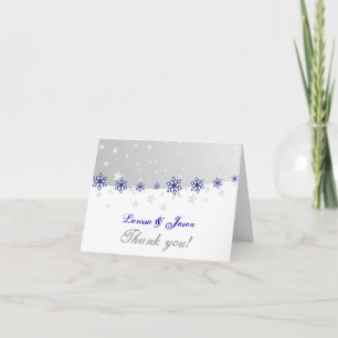 Blue, grey snowflake wedding Thank You photo Card