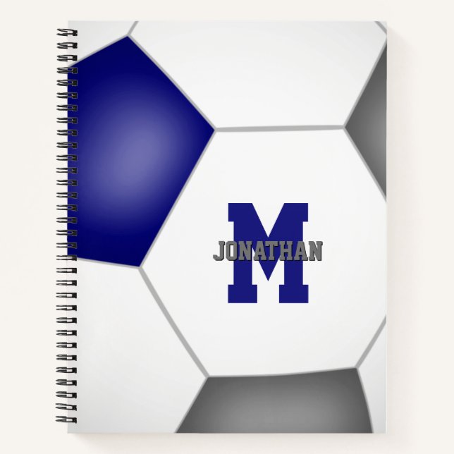 blue grey soccer team colours monogrammed notebook (Front)