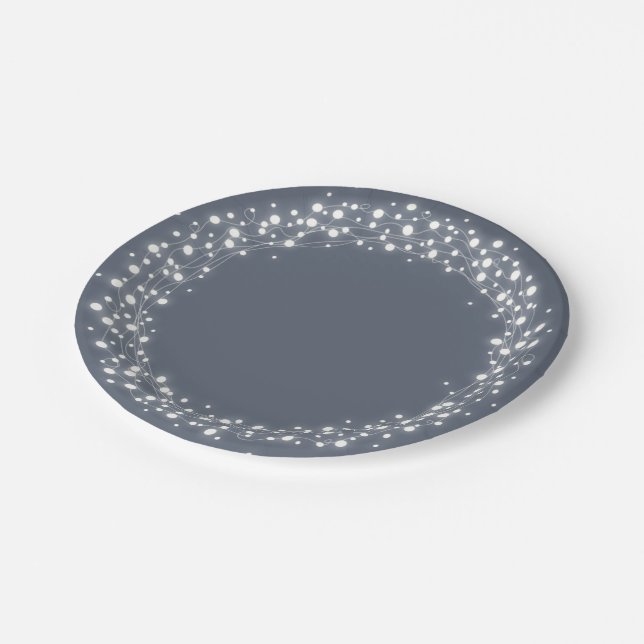 Blue-Grey Sparkling Lights Christmas Paper Plate (Angled)