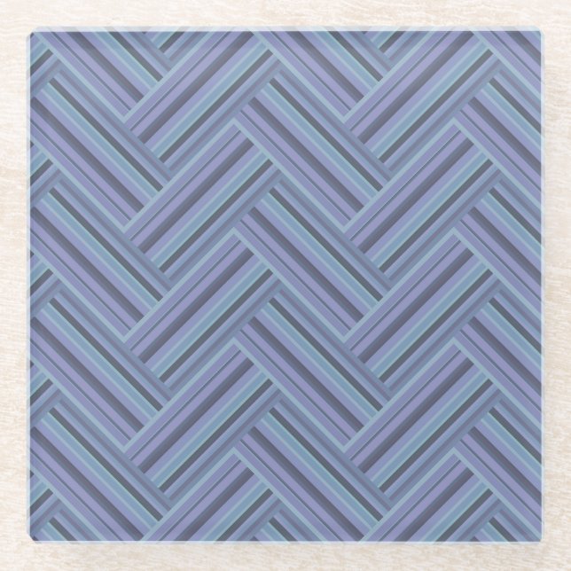 Blue-grey stripes double weave pattern glass coaster (Front)
