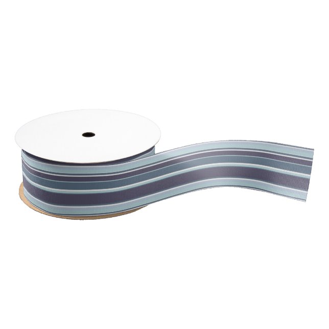 Blue-grey stripes grosgrain ribbon (Spool)
