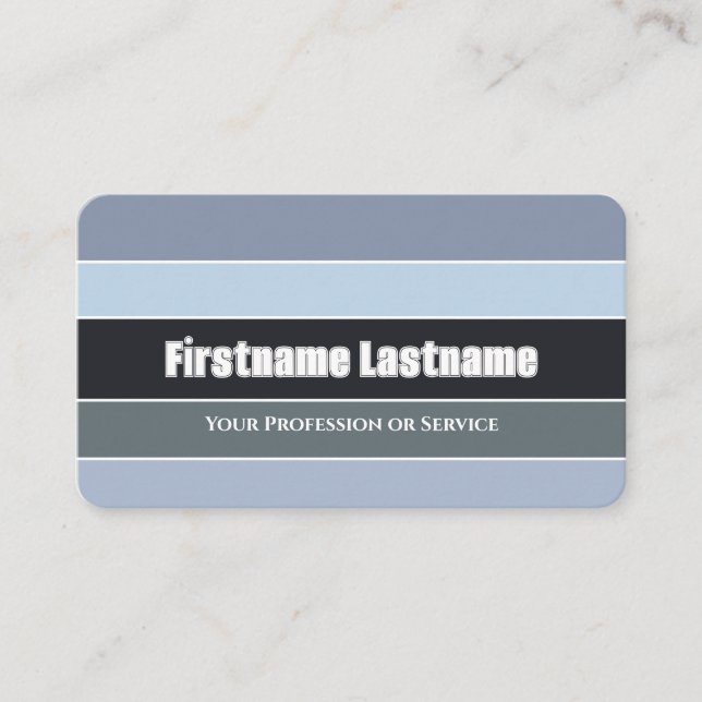 Blue grey stripes harmonic colour palette QR-Code Business Card (Front)