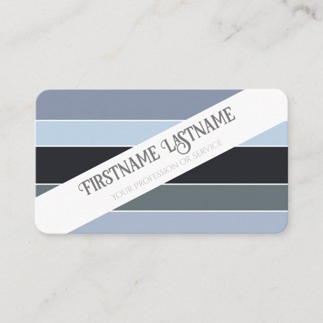 Blue grey stripes harmonic colour palette QR-Code Business Card (Front)