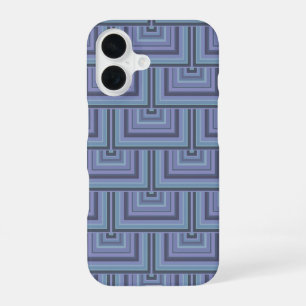 Blue-grey stripes square scales pattern iPhone 16 case