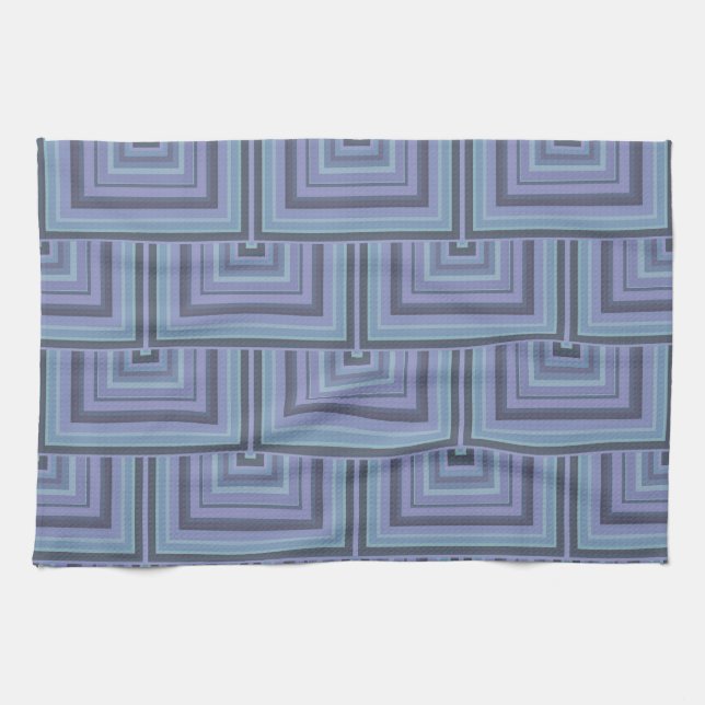 Blue-grey stripes square scales pattern kitchen towel (Horizontal)