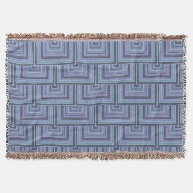 Blue-grey stripes square scales pattern throw blanket (Front)
