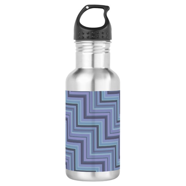 Blue-grey stripes stairs pattern 532 ml water bottle (Front)