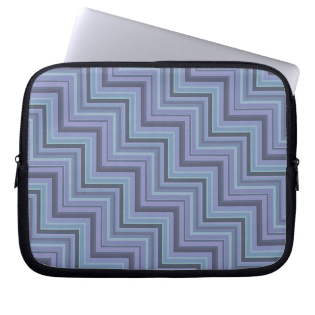 Blue-grey stripes stairs pattern laptop sleeve (Front)