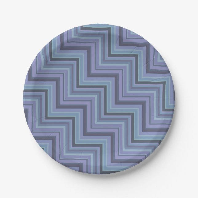 Blue-grey stripes stairs pattern paper plate (Front)