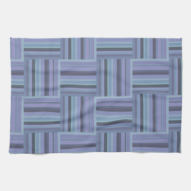 Blue-grey stripes weave pattern kitchen towel (Horizontal)