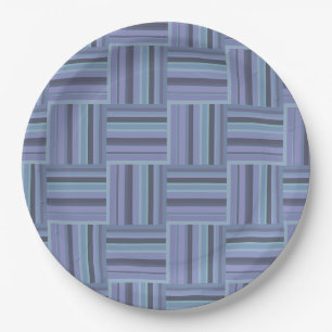 Blue-grey stripes weave pattern paper plate