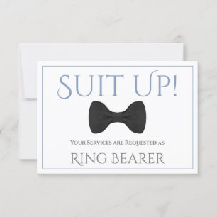 Blue & Grey Suit Up Be My Ring Bearer Fun Bow Tie Card