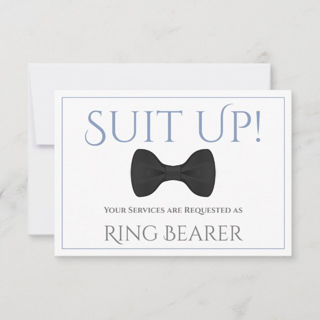 Blue & Grey Suit Up Be My Ring Bearer Fun Bow Tie Card (Front)