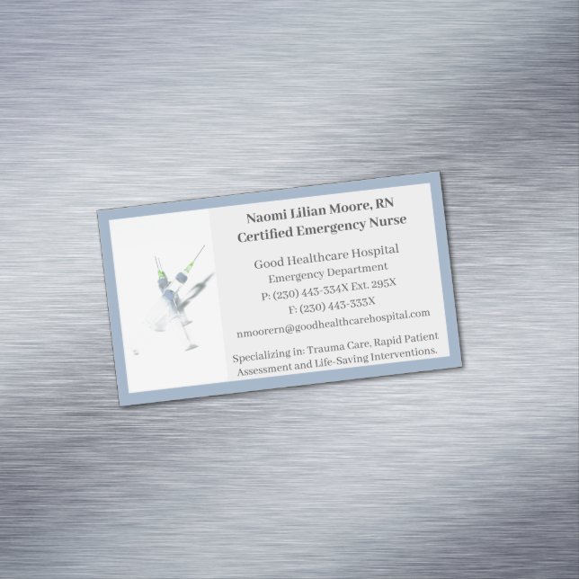Blue Grey Syringes RN Healthcare Registered Nurse  Magnetic Business Card (In Situ)