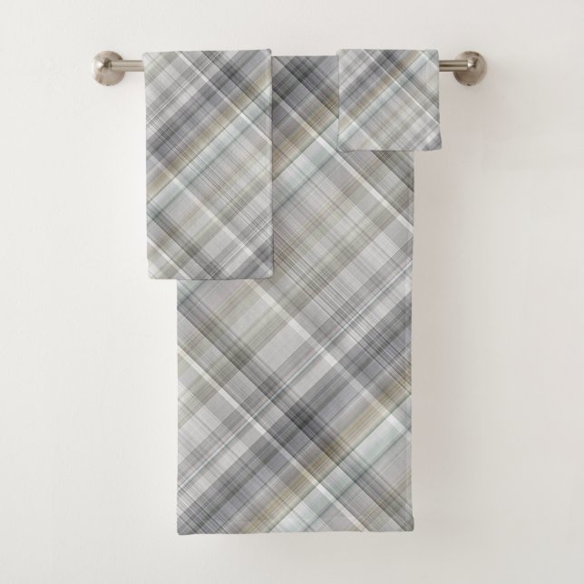 Blue/Grey/Tan Plaid Bath Towel Set (Insitu)