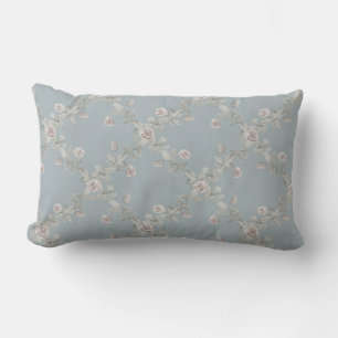Blue Grey Taupe Rose Sage Trellis Pattern Lumbar Pillow
