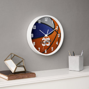 blue grey team colours basketball personalized clock