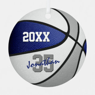 blue grey team colours boys girls name basketball metal ornament