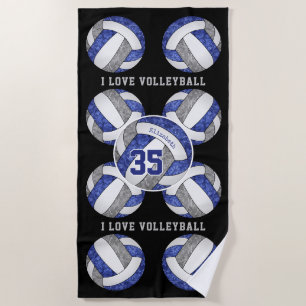 blue grey team colours I love volleyball girly Beach Towel