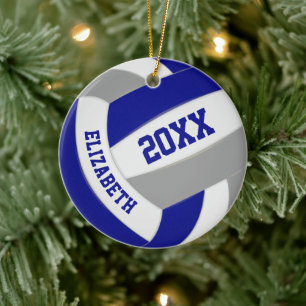 blue grey team colours keepsake volleyball ceramic ornament