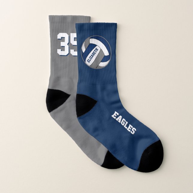 blue grey team colours mismatched girls volleyball socks (Pair)
