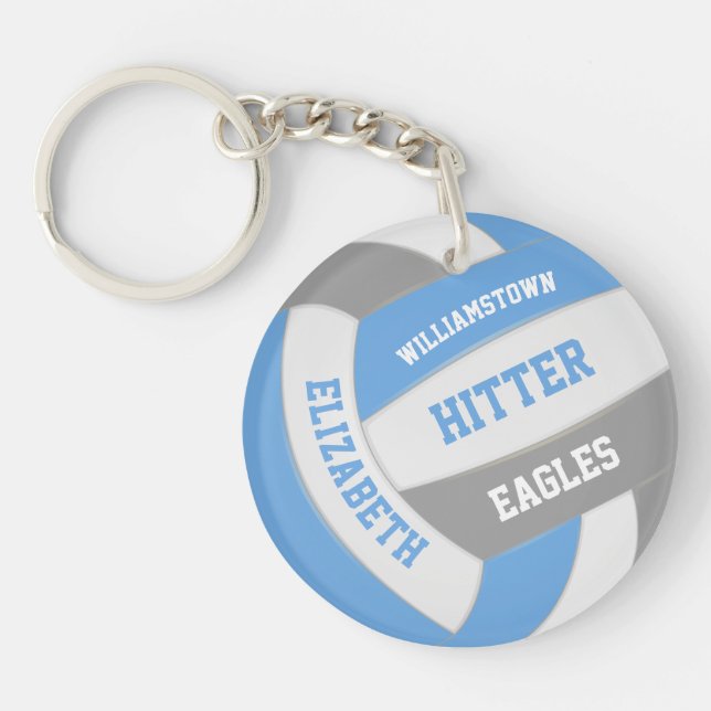 blue grey team colours personalized volleyball keychain (Front)