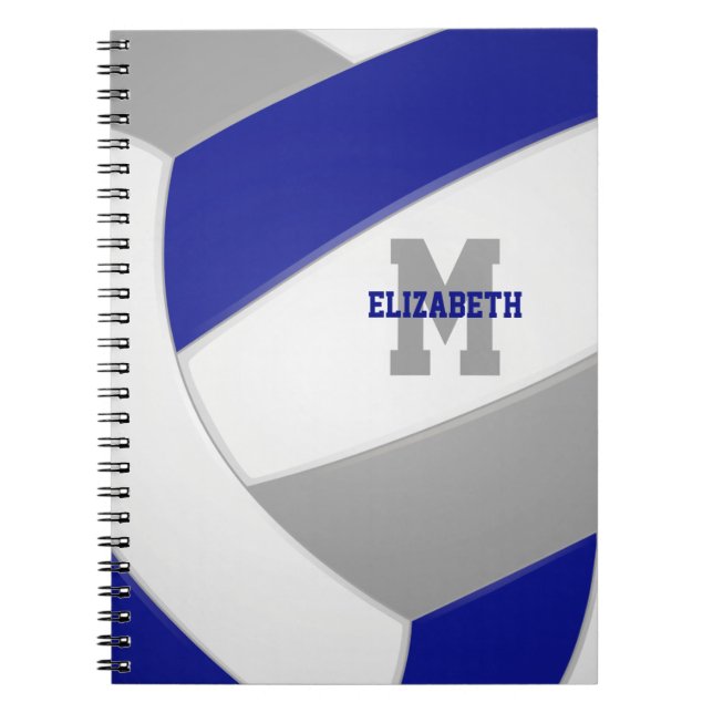blue grey team colours personalized volleyball notebook (Front)