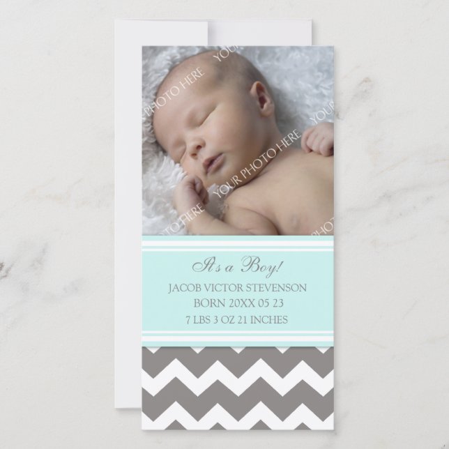 Blue Grey Template New Baby Birth Announcement (Front)