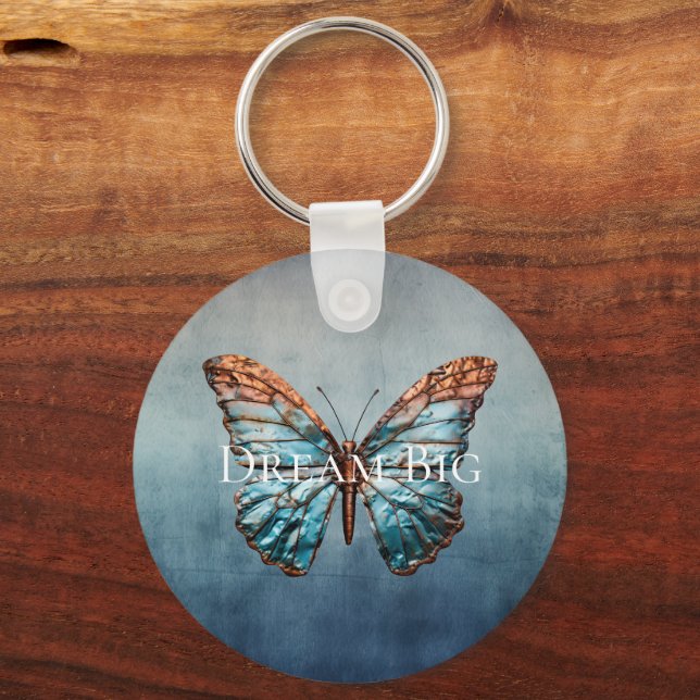 Blue Grey Texture Butterfly Keychain (Front)
