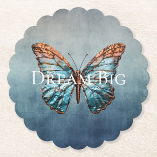 Blue Grey Texture Butterfly Paper Coaster