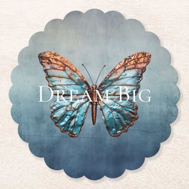 Blue Grey Texture Butterfly Paper Coaster (Front)