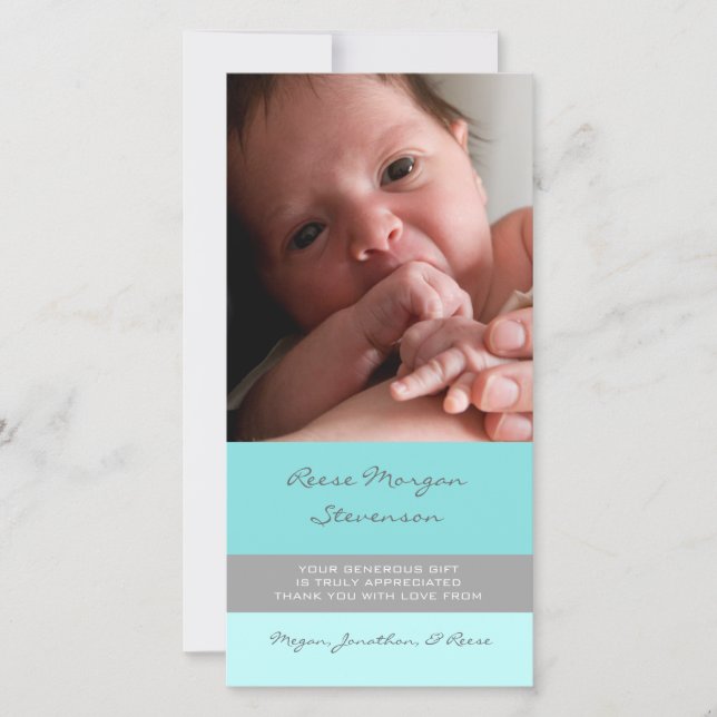 Blue Grey Thank You Baby Shower Photo Cards (Front)