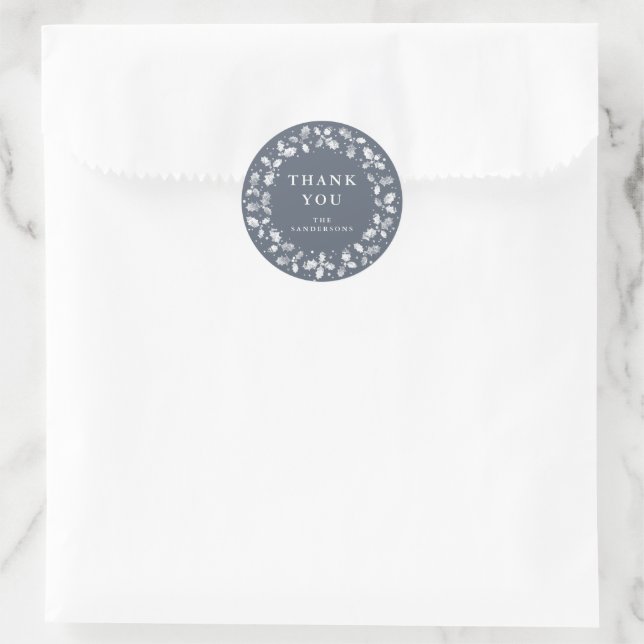 Blue-Grey Thank You Christmas Holly Wreath Classic Round Sticker (Bag)