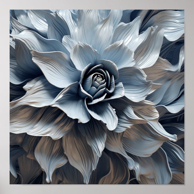 Blue grey tone abstract art print (Front)