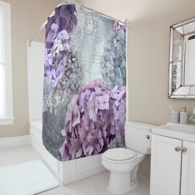 Blue Grey Vintage floral Hydrangea Flower pattern (In Situ)