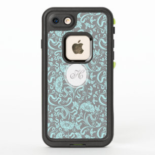 Blue Grey Vintage Floral Pattern Monogram LP case