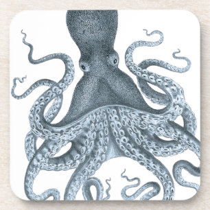 Blue Grey Vintage Octopus Illustration Coaster
