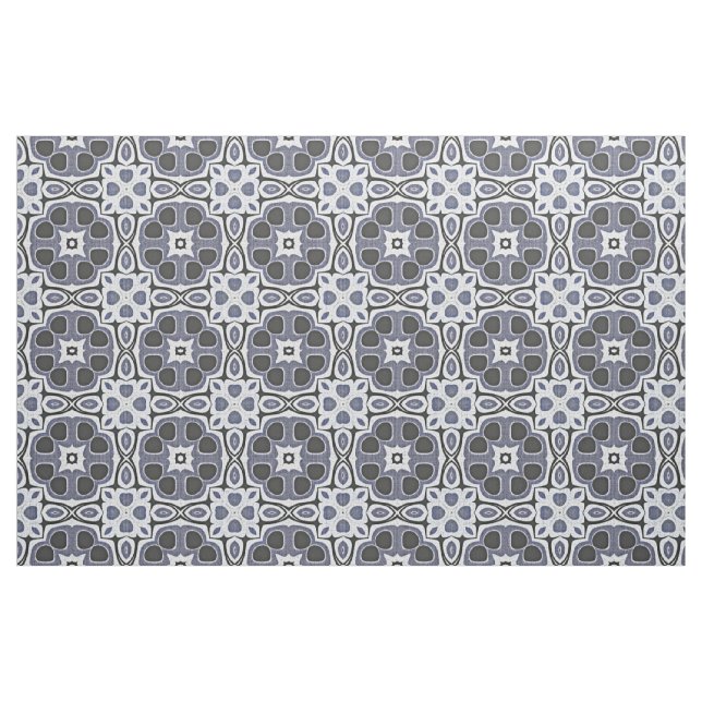 Blue Grey Violet Floral Bali Batik Pattern Fabric (Fat Quarter)