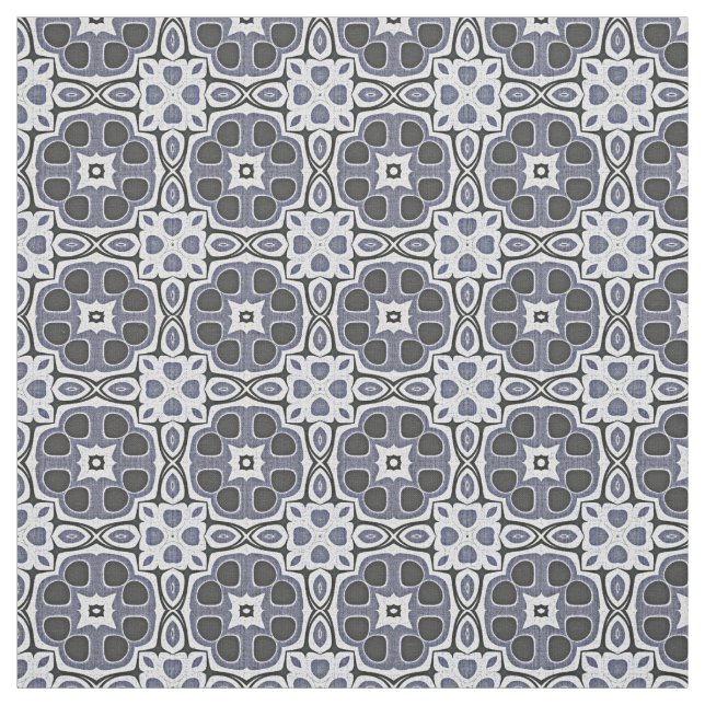 Blue Grey Violet Floral Bali Batik Pattern Fabric (Swatch)