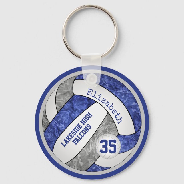 blue & grey volleyball keychain school mascot name (Front)