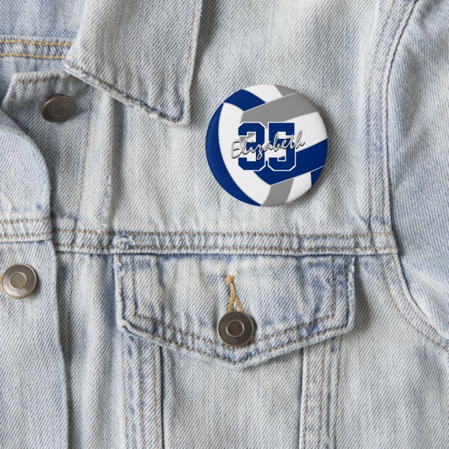 blue grey volleyball team colours 2 inch round button (In Situ)