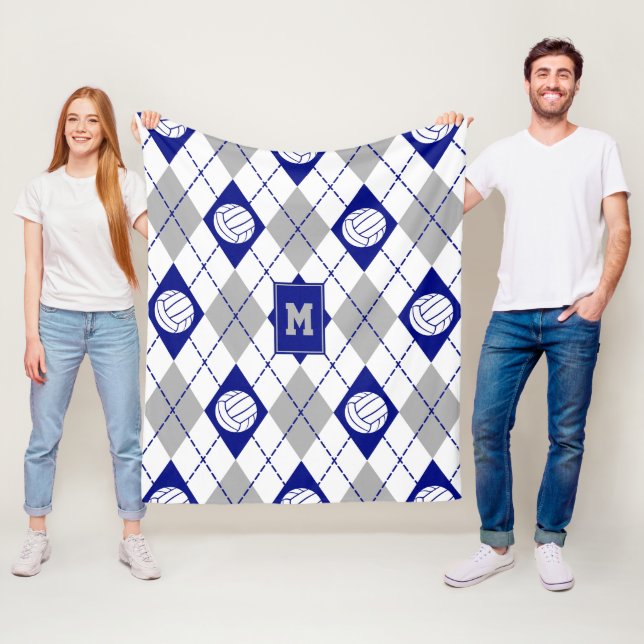blue grey volleyball team colours argyle fleece blanket (In Situ)