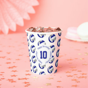 blue grey volleyballs girls boys sports birthday paper cups