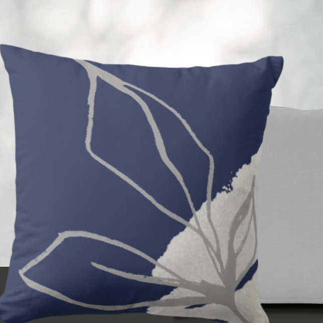 Blue & Grey Watercolor Botanical Leaves Throw Pillow (Creator Uploaded)