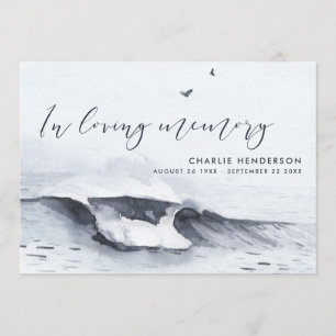 Blue-Grey Watercolor Sea Photo Memorial/Funeral Program