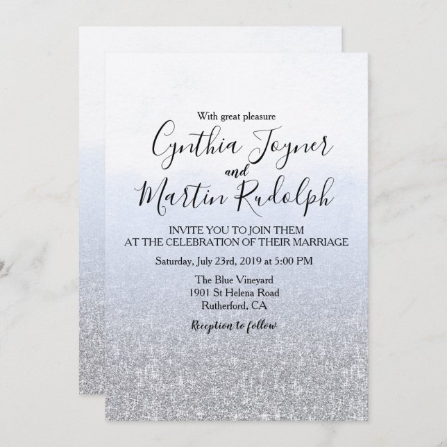 Blue Grey Watercolor Wedding Invitation (Front/Back)