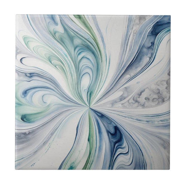 Blue Grey Waves 4 Ceramic Tile (Front)