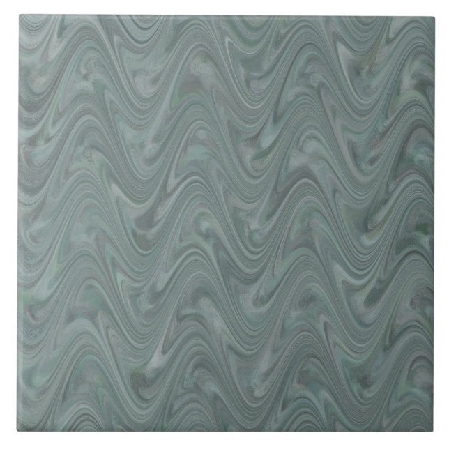 Blue Grey Wavy Abstract Pattern Tile (Front)